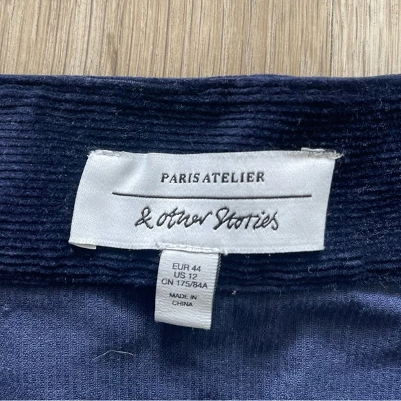 & Other Stories Paris Atelier Navy Corduroy Snap Front Mini Skirt size 12 - Picture 4 of 6